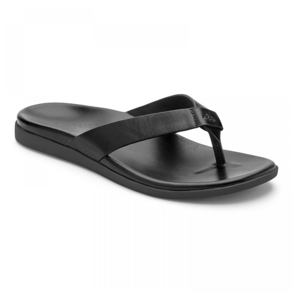 Vionic Sandals Ireland - Elijah Toe Post Sandal Black - Mens Shoes Sale | KNLUZ-1472
